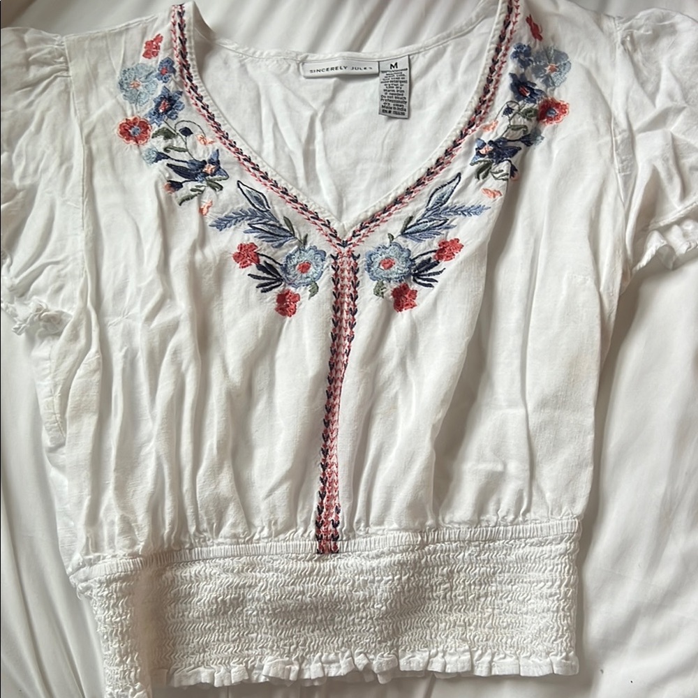 Sincerely Jules Floral Embroidered V-Neck Top